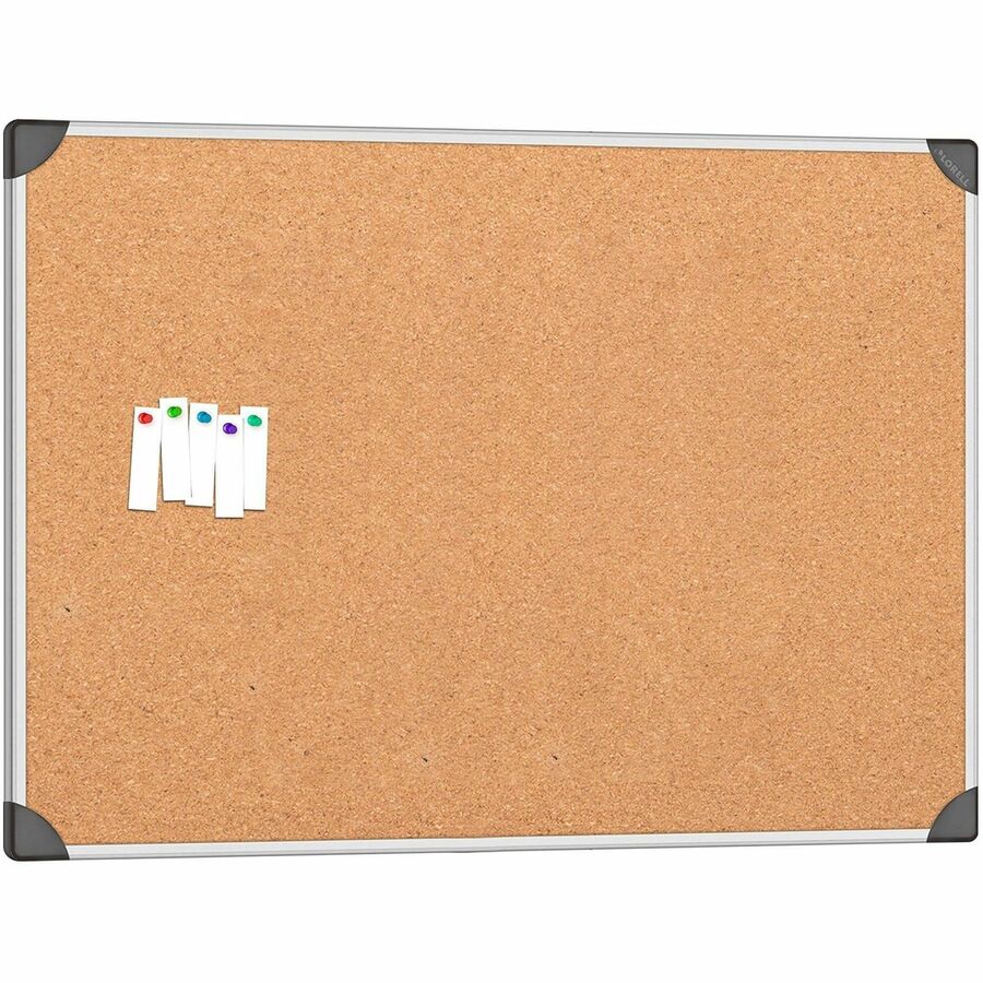 Lorell Corkboard - 36" Board Height x 48" Board Width - Silver Cork, Brown Surface - Laminated, Resist Warping, Durable,