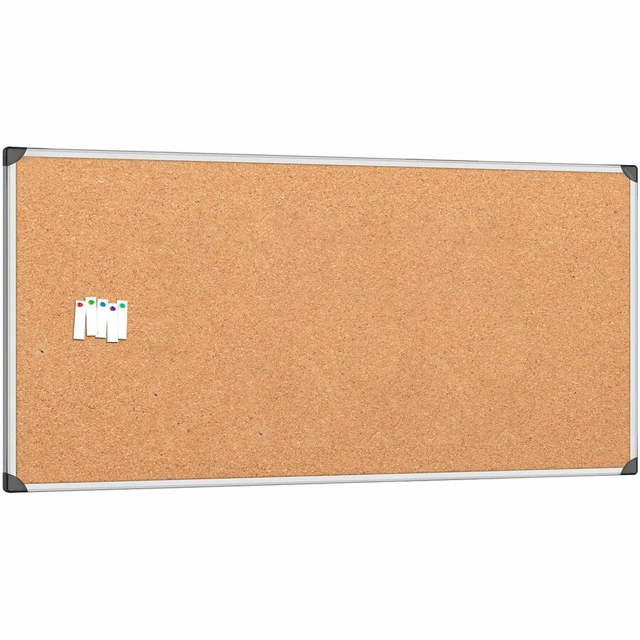 Lorell Corkboard - 48" Board Height x 96" Board Width - Silver Cork, Brown Surface - Resist Warping, Durable, Laminated,
