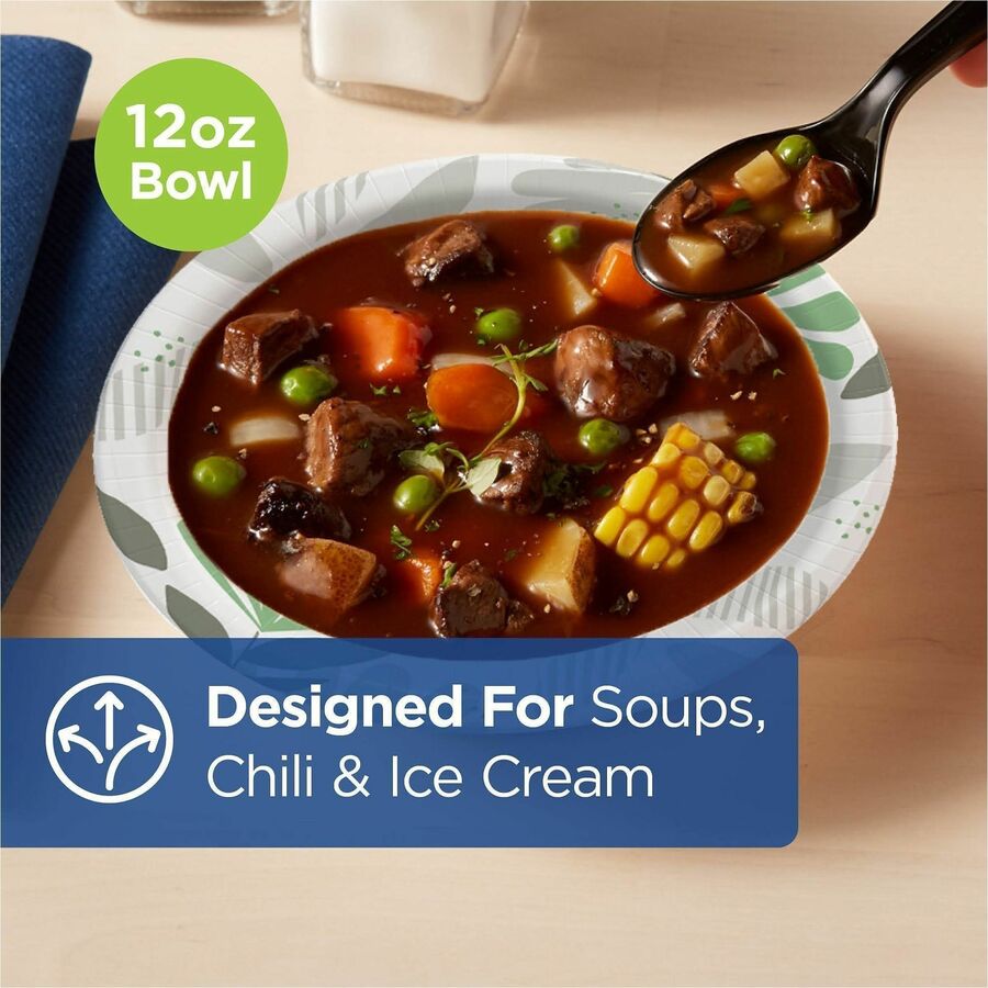 Dixie Ultra® Pathways 12 oz Heavyweight Paper Bowls by GP Pro - Pathways - Microwave Safe - White - Paper Body - 125/Pac