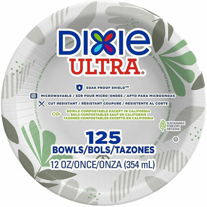 Dixie Ultra® Pathways 12 oz Heavyweight Paper Bowls by GP Pro - Pathways - Microwave Safe - White - Paper Body - 125/Pac