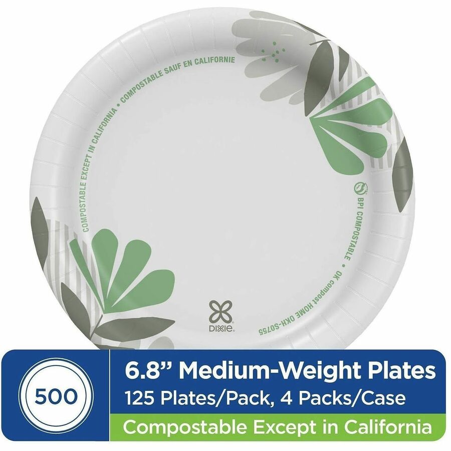 Dixie Foods Pathways Everyday Paper Plates - Breakroom - 6.9" Diameter - White - Paper Body - 4/Carton - 4 / Carton