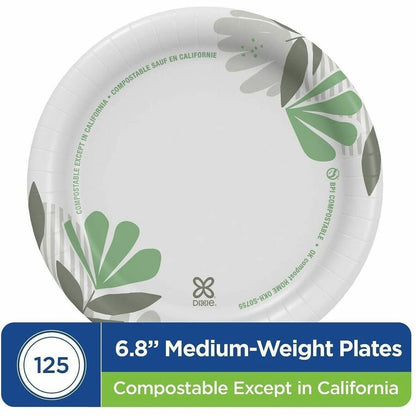 Dixie Foods Pathways Everyday Paper Plates - Breakroom - 6.9" Diameter - White - Paper Body - 4/Carton - 4 / Carton