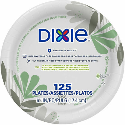 Dixie Foods Pathways Everyday Paper Plates - Breakroom - 6.9" Diameter - White - Paper Body - 4/Carton - 4 / Carton