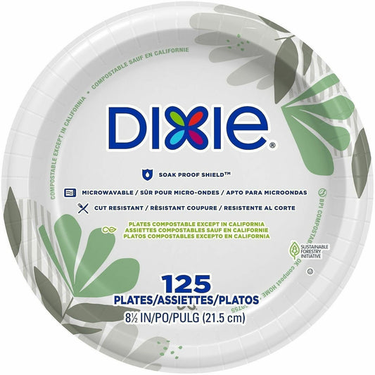 Dixie Foods Pathways Design Everyday Paper Plates - Breakroom - Pathways - 8.5" Diameter - White - Paper Body - 8 / Cart