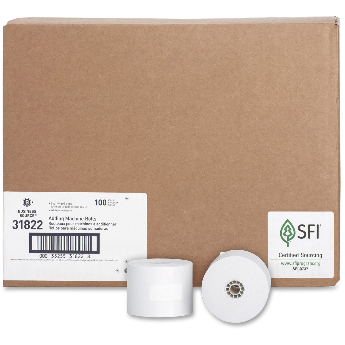 Business Source 1-Ply 2-1/4"x165' Adding Machine Rolls - 2 1/4" x 165 ft - 13.80 lb Basis Weight - 100 / Carton