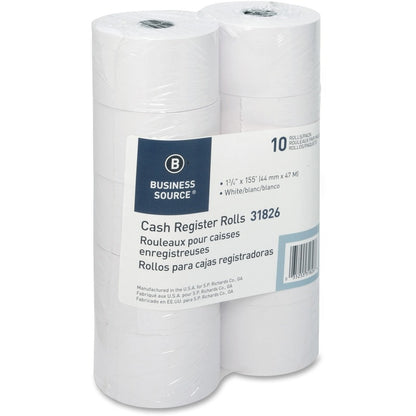Business Source 1-Ply 155' Adding Machine Paper Rolls - 1 3/4" x 155 ft - 13.80 lb Basis Weight - Sustainable Forestry I