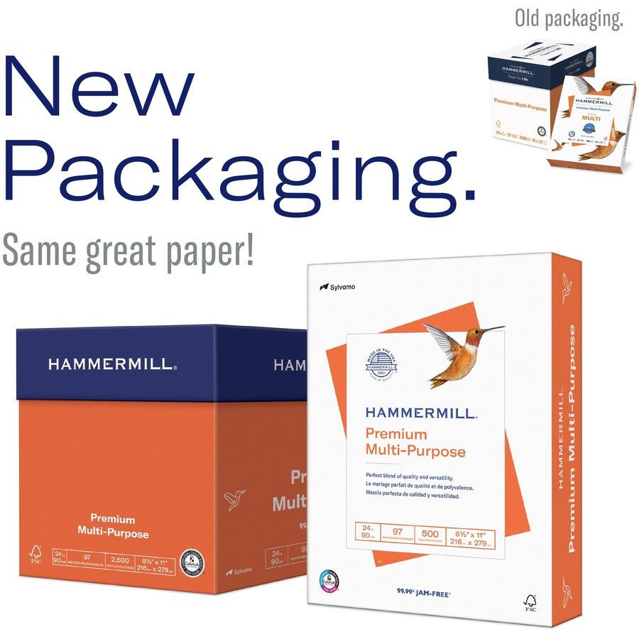 Hammermill Premium Multipurpose Paper - White - 97 Brightness - Letter - 8 1/2" x 11" - 20 lb Basis Weight - Smooth - FS