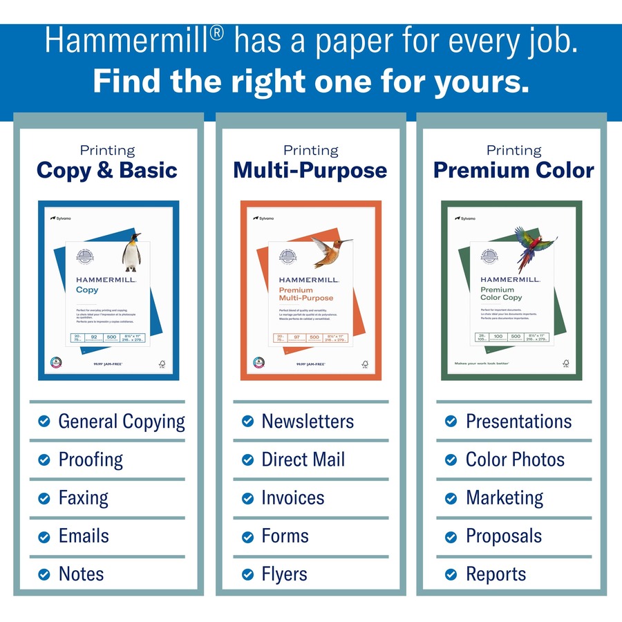 Hammermill Premium Multipurpose Paper - White - 97 Brightness - Letter - 8 1/2" x 11" - 20 lb Basis Weight - Smooth - FS