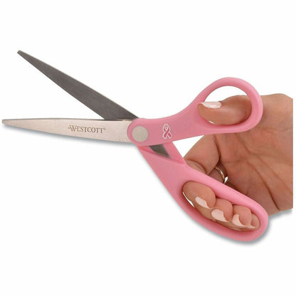 Westcott 8" Breast Cancer Awareness Straight Scissors - 8" Overall Length - Straight-left/right - Stainless Steel - Pink