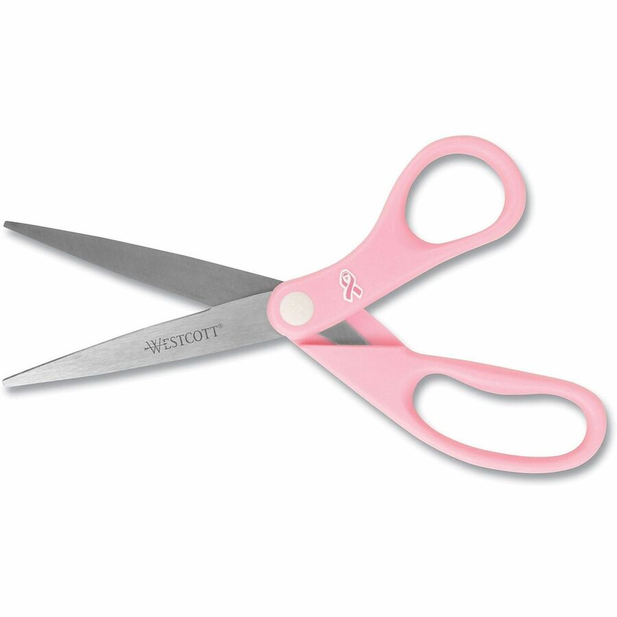 Westcott 8" Breast Cancer Awareness Straight Scissors - 8" Overall Length - Straight-left/right - Stainless Steel - Pink