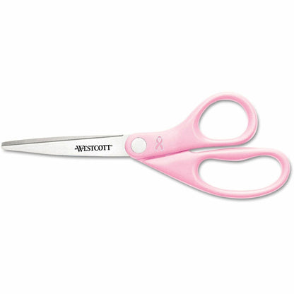 Westcott 8" Breast Cancer Awareness Straight Scissors - 8" Overall Length - Straight-left/right - Stainless Steel - Pink
