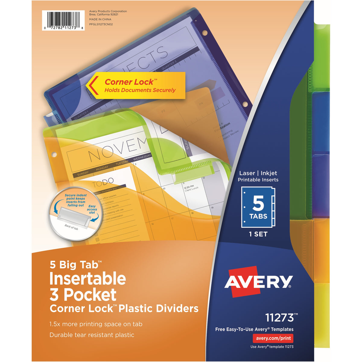 Avery® Big Tab Tab Divider - 5 x Divider(s) - 1/5 - 5 - 5 Tab(s)/Set - 9.3" Divider Width x 11.25" Divider Length - 3 Ho