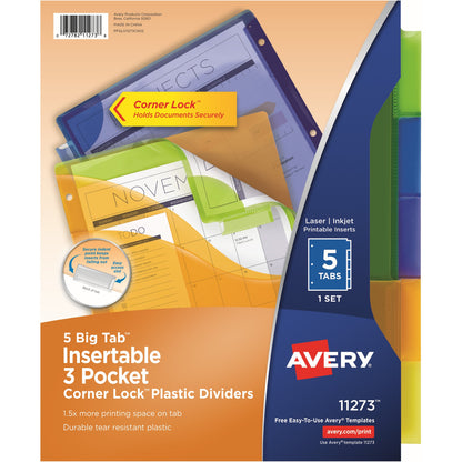 Avery® Big Tab Tab Divider - 5 x Divider(s) - 1/5 - 5 - 5 Tab(s)/Set - 9.3" Divider Width x 11.25" Divider Length - 3 Ho