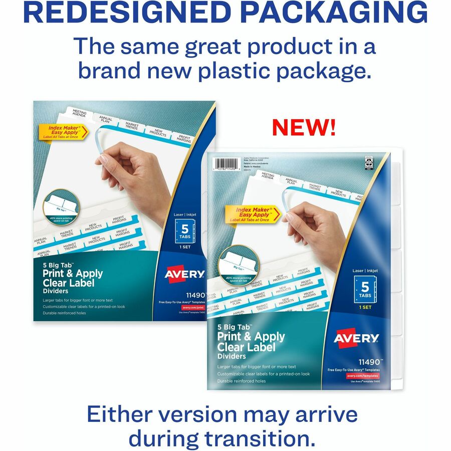 Avery® Big Tab Index Maker Index Divider - 5 x Divider(s) - Print-on Tab(s) - 5 - 5 Tab(s)/Set - 8.5" Divider Width x 11