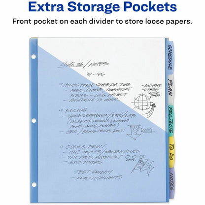 Avery® Write & Erase Durable Plastic Dividers w/Pockets, 5-tab, Multicolor - 5 x Divider(s) - 5 Write-on Tab(s) - 5 - 5 
