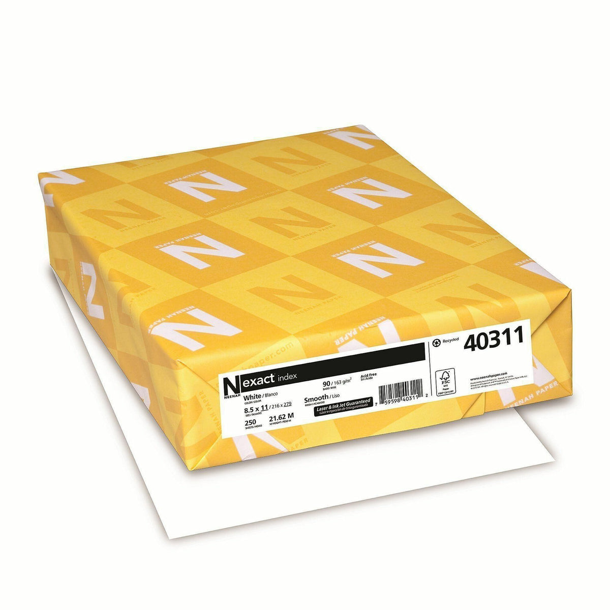 Exact Index Copy Paper - White - 94 Brightness - Letter - 8 1/2" x 11" - 90 lb Basis Weight - Smooth - Durable, Acid-fre