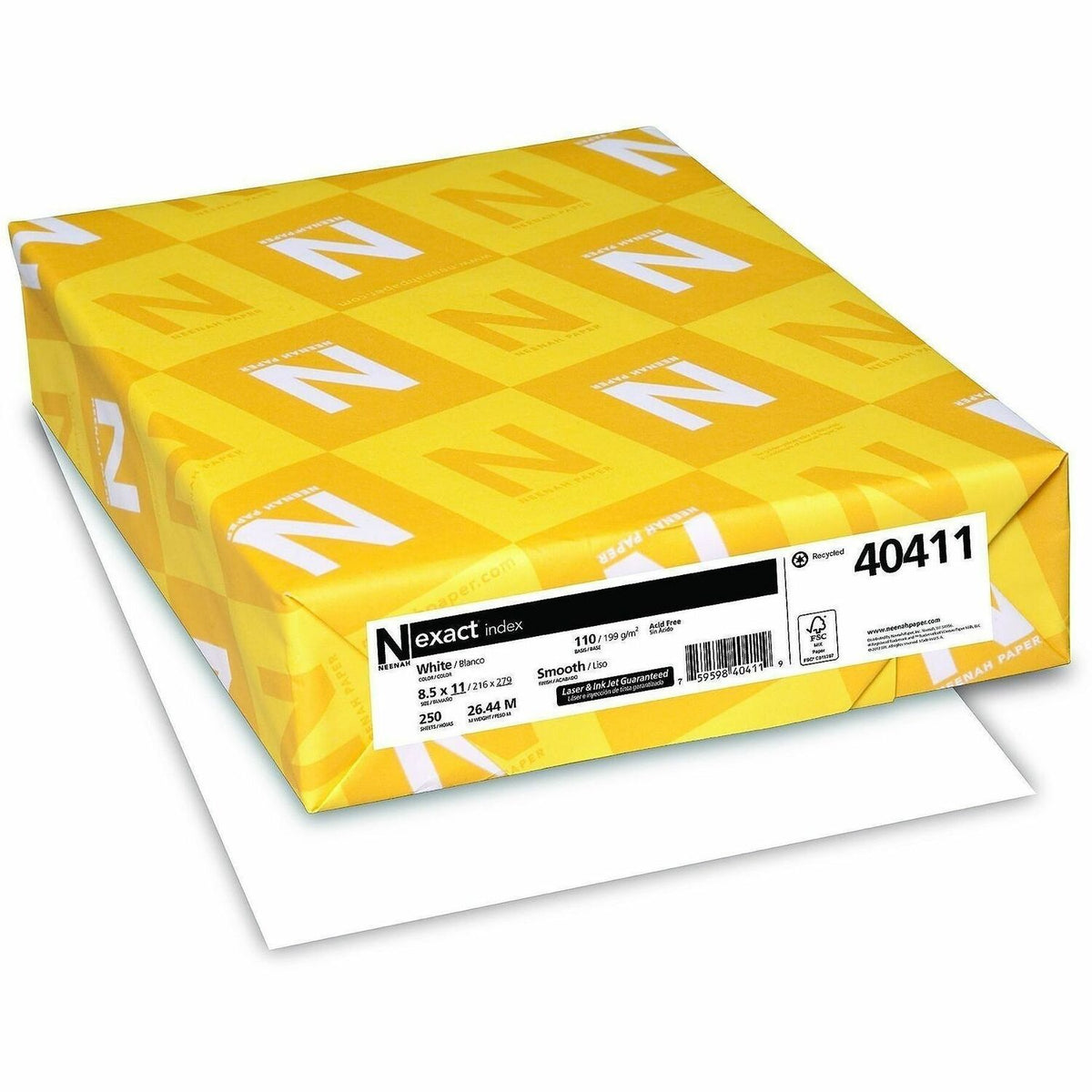 Exact Index Copy Paper Heavyweight - White - 94 Brightness - Letter - 8 1/2" x 11" - 110 lb Basis Weight - Smooth - Dura