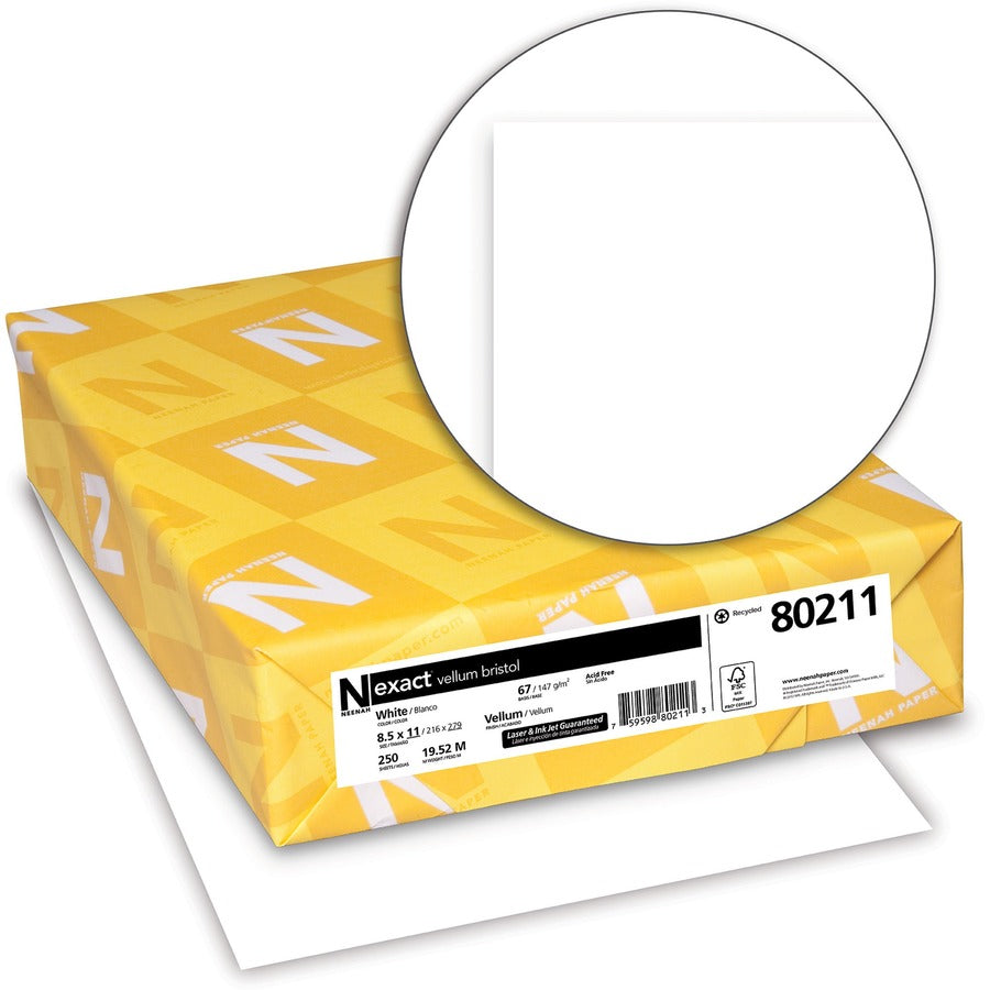 Exact Vellum Bristol Paper - White - 94 Brightness - Letter - 8 1/2" x 11" - 67 lb Basis Weight - 147 g/m² Grammage - Ve