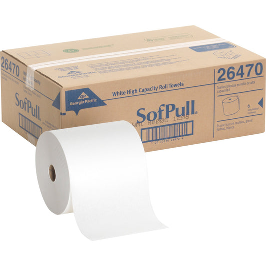 SofPull Mechanical Recycled Paper Towel Rolls - 1 Ply - 7.87" Width x 1000 ft Length - 7.80" Roll Diameter - White - 6 /