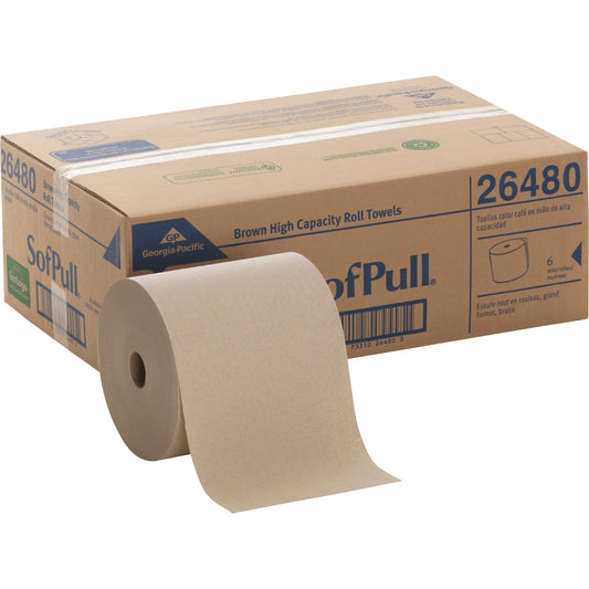 SofPull Mechanical Recycled Paper Towel Rolls - 1 Ply - 7.87" Width x 1000 ft Length - 7.80" Roll Diameter - Brown - Pap