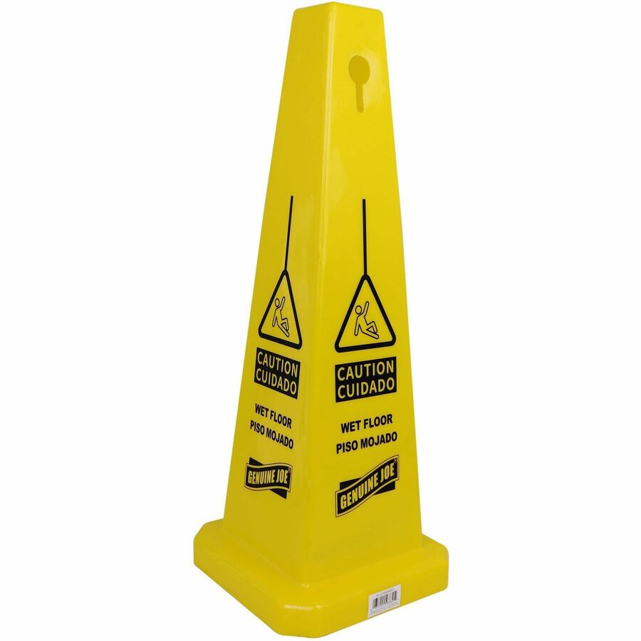 Genuine Joe Bright 4-sided Caution Safety Cone - English, Spanish - 10" Width x 24" Height x 10" Depth - Cone Shape - St