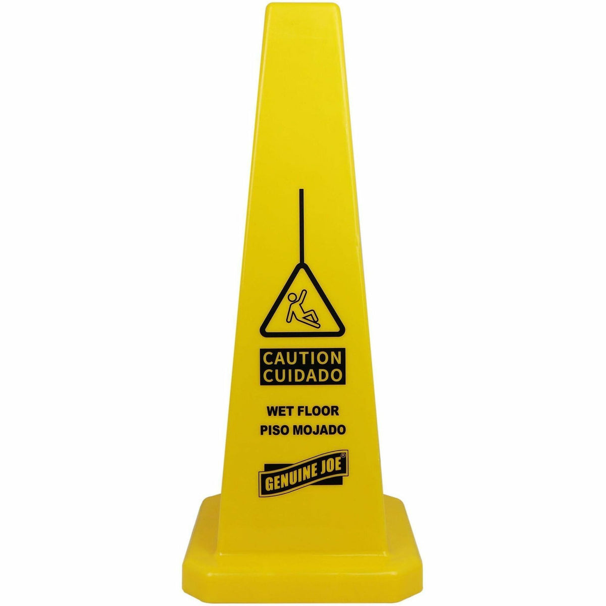 Genuine Joe Bright 4-sided Caution Safety Cone - English, Spanish - 10" Width x 24" Height x 10" Depth - Cone Shape - St
