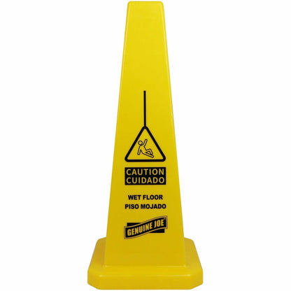 Genuine Joe Bright 4-sided Caution Safety Cone - English, Spanish - 10" Width x 24" Height x 10" Depth - Cone Shape - St