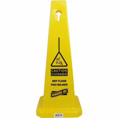 Genuine Joe Bright 4-sided Caution Safety Cone - English, Spanish - 10" Width x 24" Height x 10" Depth - Cone Shape - St