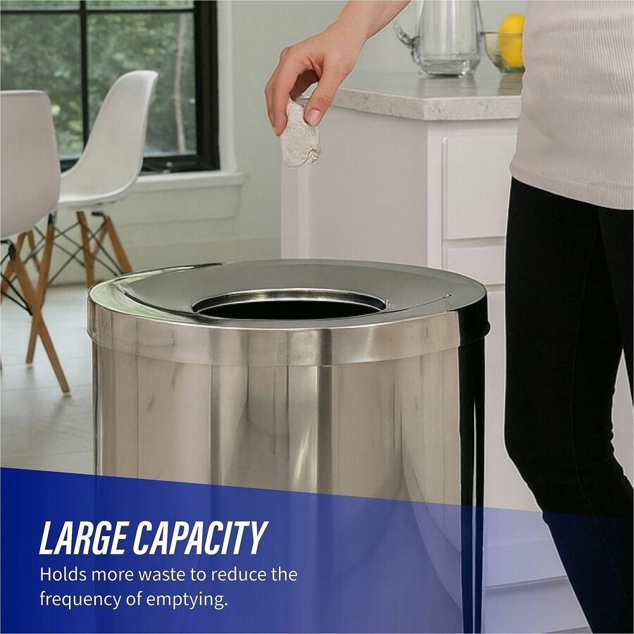 Genuine Joe 30 Gallon Stainless Steel Trash Receptacle - 30 gal Capacity - Durable, Heavy Duty - 31.5" Height x 20" Diam
