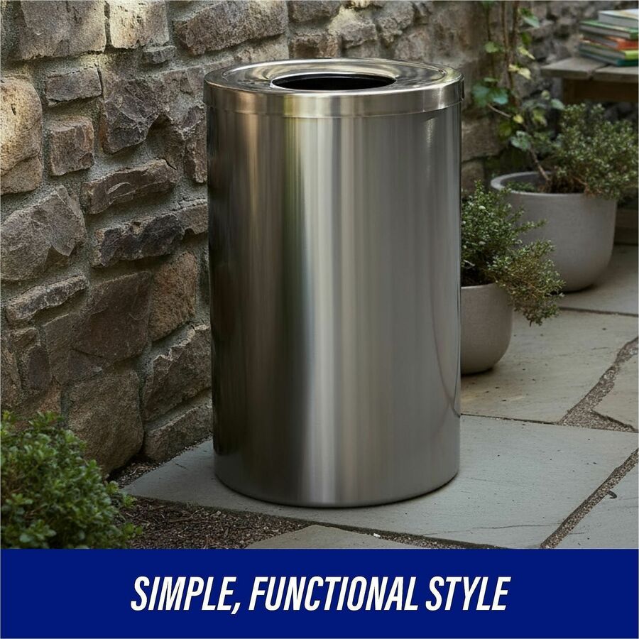 Genuine Joe 30 Gallon Stainless Steel Trash Receptacle - 30 gal Capacity - Durable, Heavy Duty - 31.5" Height x 20" Diam