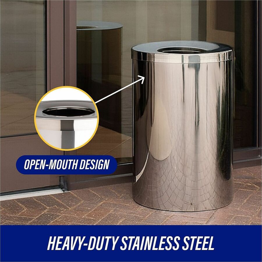 Genuine Joe 30 Gallon Stainless Steel Trash Receptacle - 30 gal Capacity - Durable, Heavy Duty - 31.5" Height x 20" Diam
