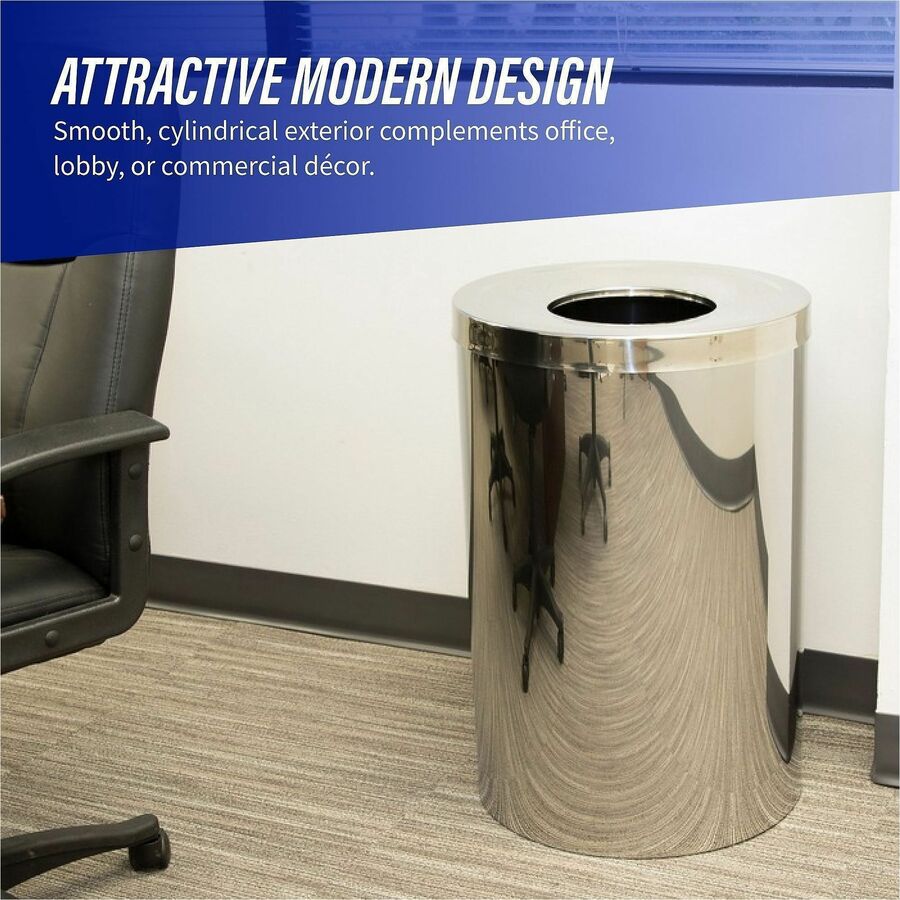 Genuine Joe 30 Gallon Stainless Steel Trash Receptacle - 30 gal Capacity - Durable, Heavy Duty - 31.5" Height x 20" Diam
