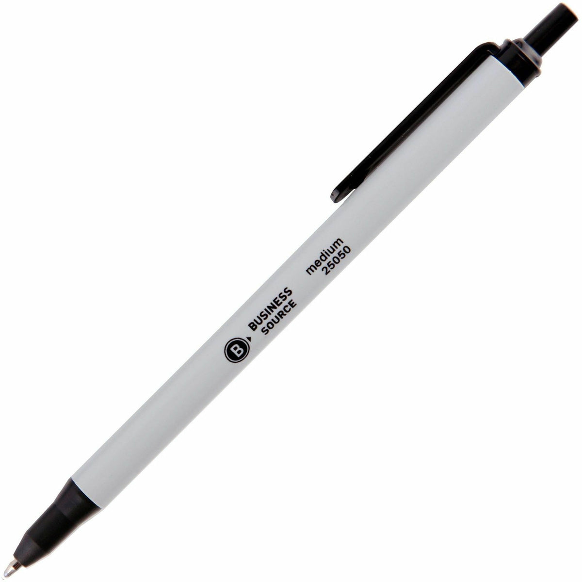 Business Source Retractable Ballpoint Pens - Medium Pen Point - Retractable - Black Ink - Gray Barrel - 12 / Dozen