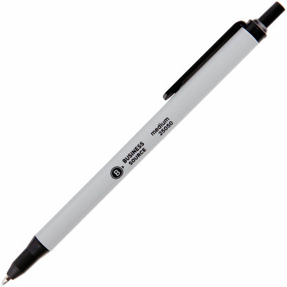 Business Source Retractable Ballpoint Pens - Medium Pen Point - Retractable - Black Ink - Gray Barrel - 12 / Dozen