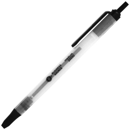 Business Source Retractable Ballpoint Pens - Medium Pen Point - Retractable - Black Ink - Gray Barrel - 12 / Dozen