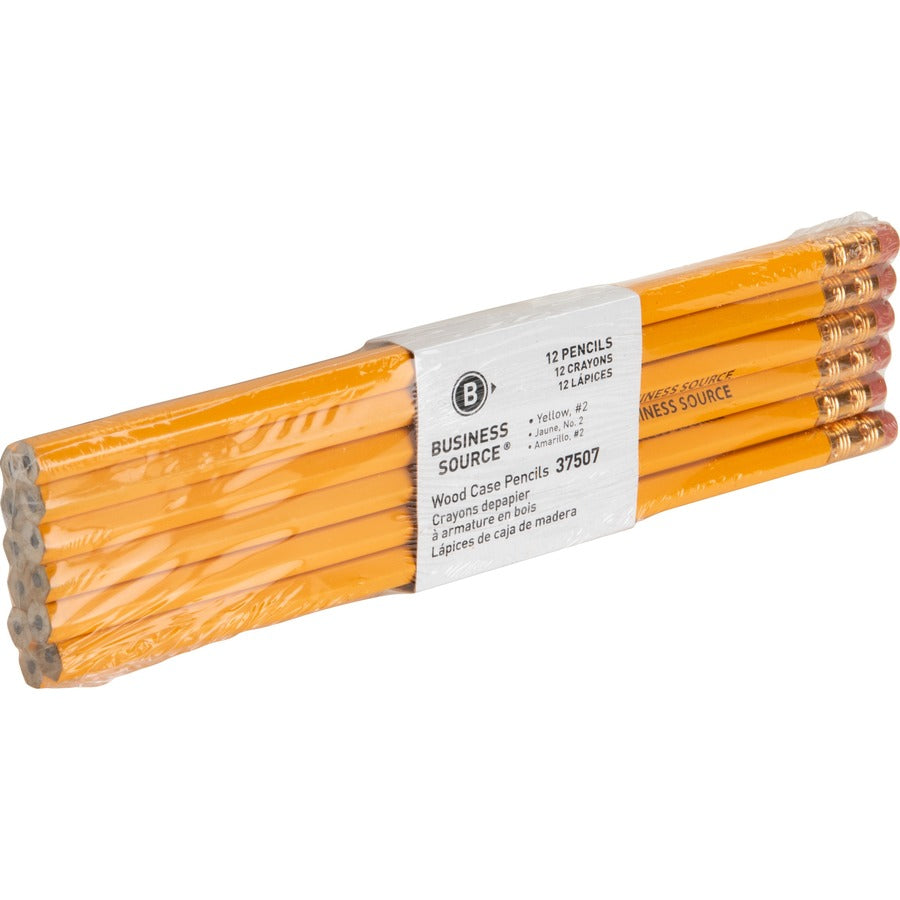 Business Source Woodcase No. 2 Pencils - #2 - Yellow Wood Barrel - 12 / Dozen