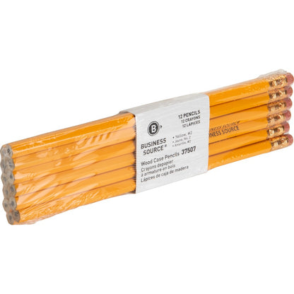 Business Source Woodcase No. 2 Pencils - #2 - Yellow Wood Barrel - 12 / Dozen