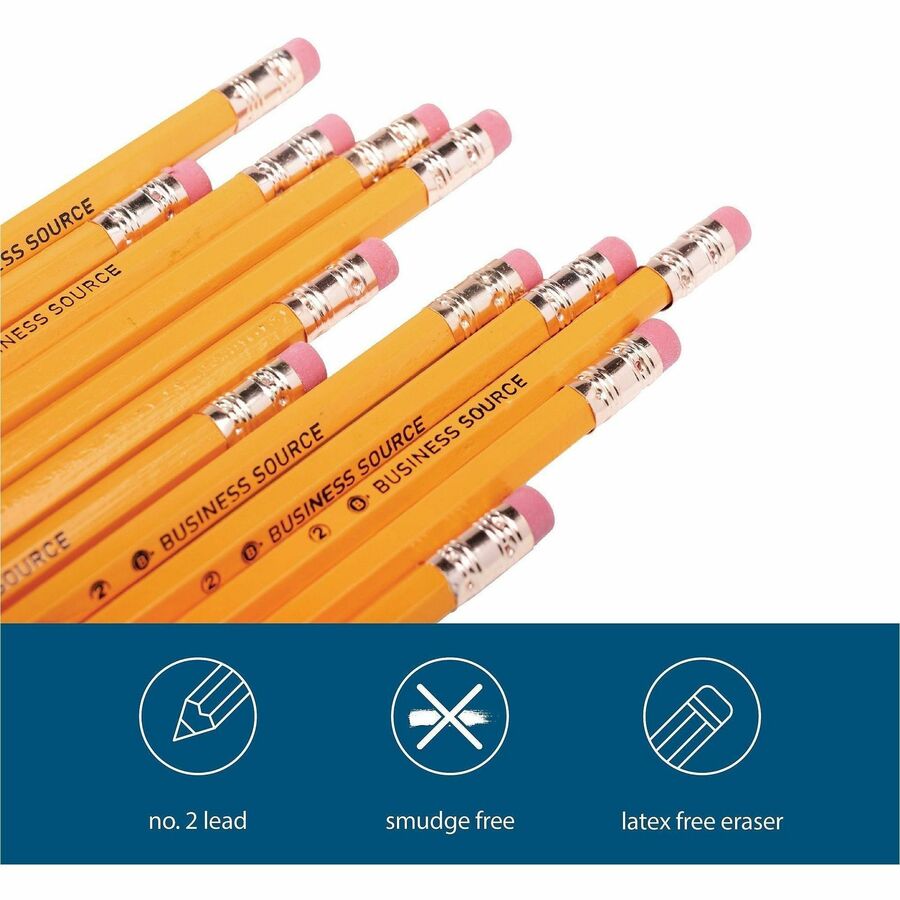 Business Source Woodcase No. 2 Pencils - #2 - Yellow Wood Barrel - 12 / Dozen