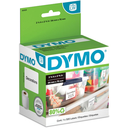 Dymo LabelWriter Multipurpose Label - 2 1/8" Width x 2 3/4" Length - Rectangle - Direct Thermal - White - 320 / Roll - 3