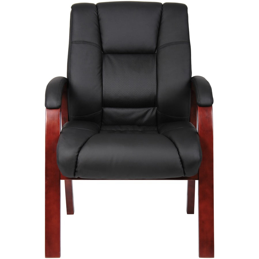 Boss Mid Back Guest Chair - Black Seat Color - Vinyl Seat Material - Cherry Frame Color - Wood Frame Material - Four-leg
