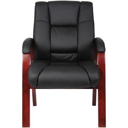 Boss Mid Back Guest Chair - Black Seat Color - Vinyl Seat Material - Cherry Frame Color - Wood Frame Material - Four-leg
