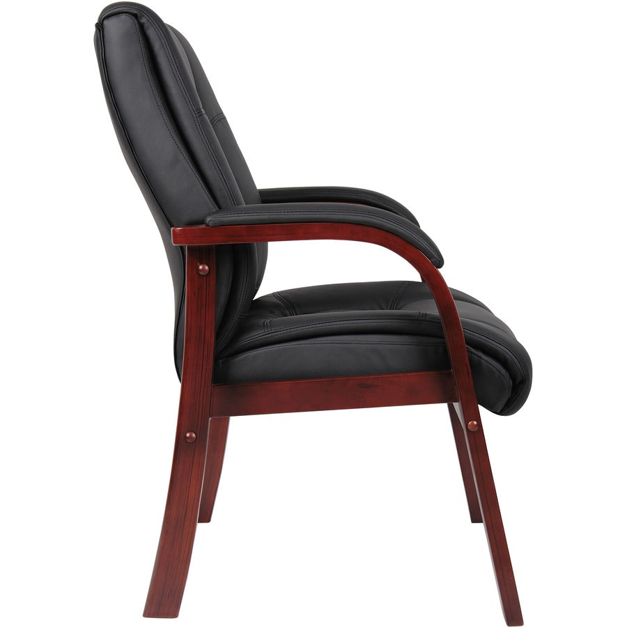 Boss Mid Back Guest Chair - Black Seat Color - Vinyl Seat Material - Cherry Frame Color - Wood Frame Material - Four-leg