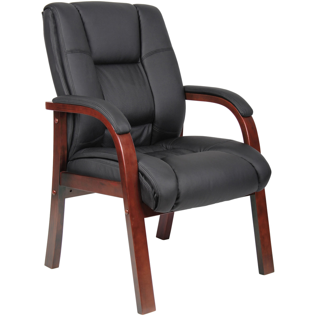 Boss Mid Back Guest Chair - Black Seat Color - Vinyl Seat Material - Cherry Frame Color - Wood Frame Material - Four-leg