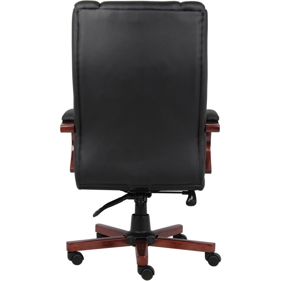 Boss CaressoftPlus High-Back Executive Chair - Black Seat Color - Vinyl Seat Material - Black, Cherry Wood Frame Color -