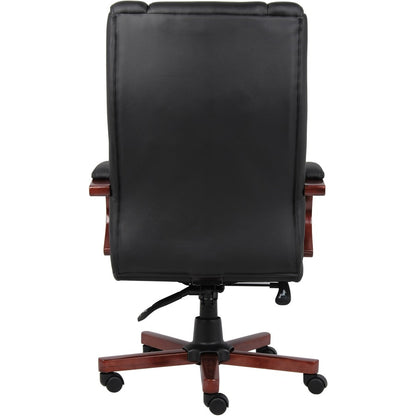 Boss CaressoftPlus High-Back Executive Chair - Black Seat Color - Vinyl Seat Material - Black, Cherry Wood Frame Color -