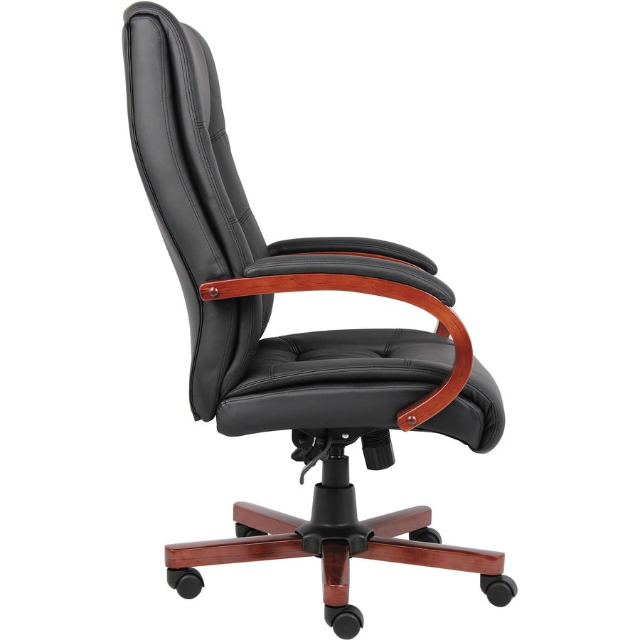 Boss CaressoftPlus High-Back Executive Chair - Black Seat Color - Vinyl Seat Material - Black, Cherry Wood Frame Color -