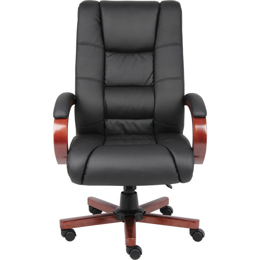 Boss CaressoftPlus High-Back Executive Chair - Black Seat Color - Vinyl Seat Material - Black, Cherry Wood Frame Color -