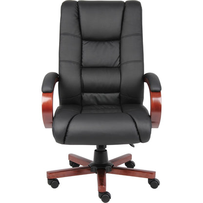 Boss CaressoftPlus High-Back Executive Chair - Black Seat Color - Vinyl Seat Material - Black, Cherry Wood Frame Color -