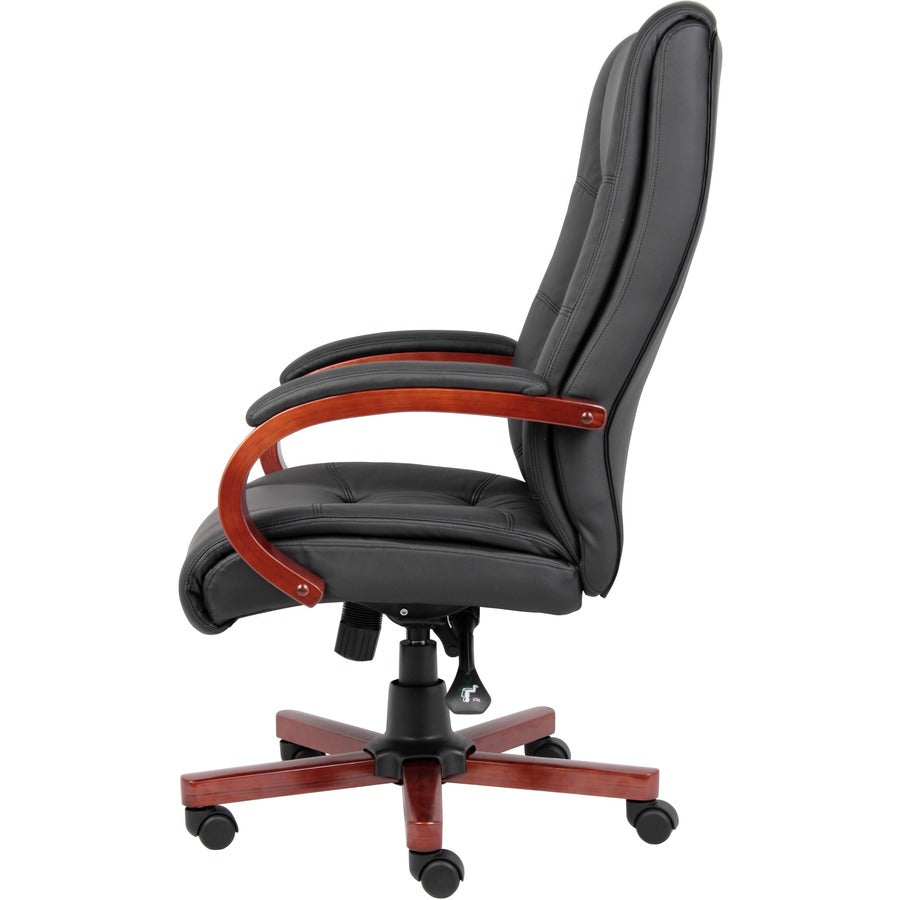 Boss CaressoftPlus High-Back Executive Chair - Black Seat Color - Vinyl Seat Material - Black, Cherry Wood Frame Color -