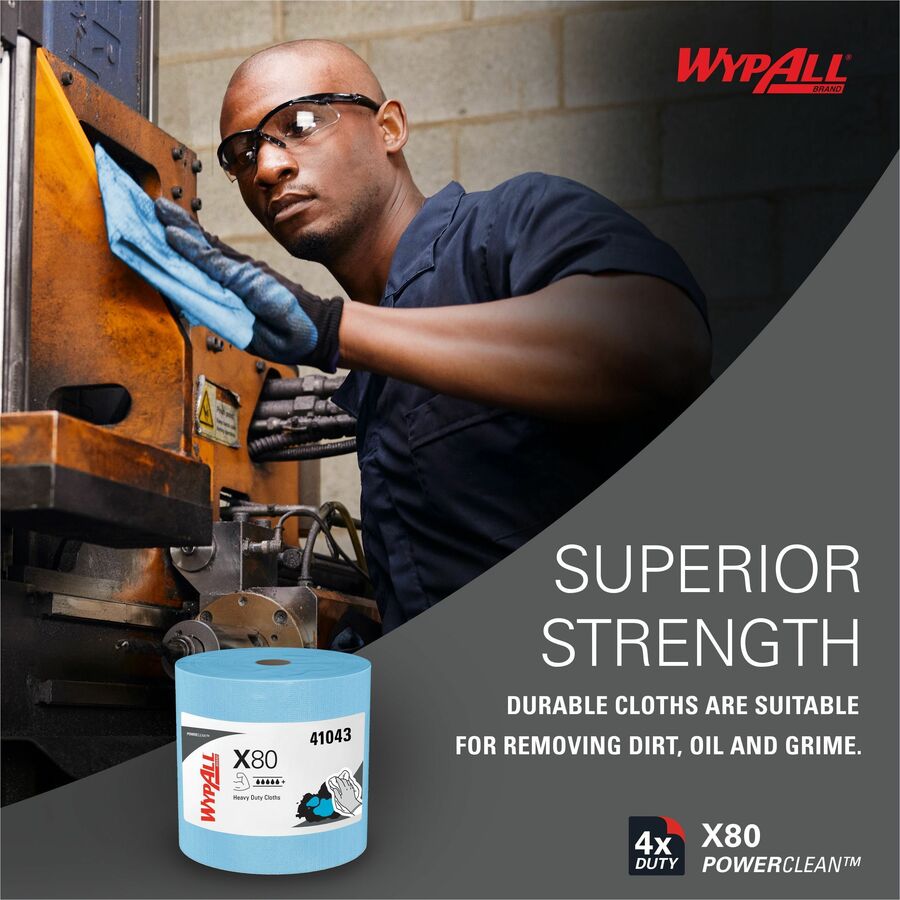 Wypall PowerClean X80 Heavy Duty Cloths Jumbo Roll - 12.50" Width x 12.20" Length - 475 Sheets/Roll - Blue - Cloth - 1 E